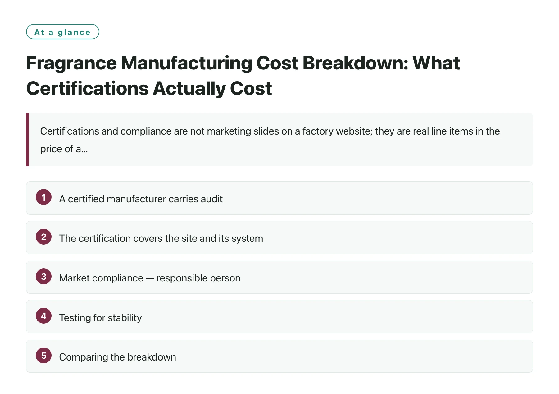 Fragrance Manufacturing Cost Breakdown: What Certifications Actually Cost——全文要点速览
